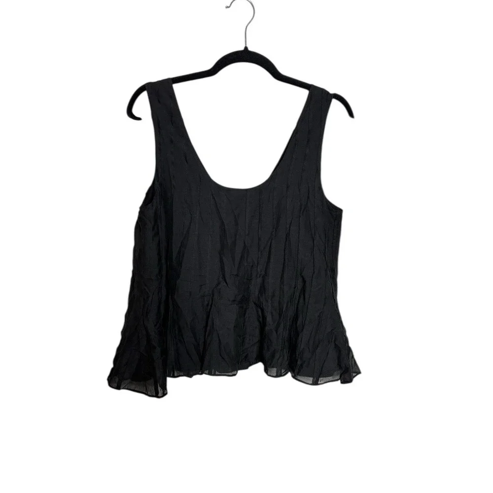 La Ligne Penelope Black Pleated Sleeveless Flowy Blouse - Picture 3 of 5